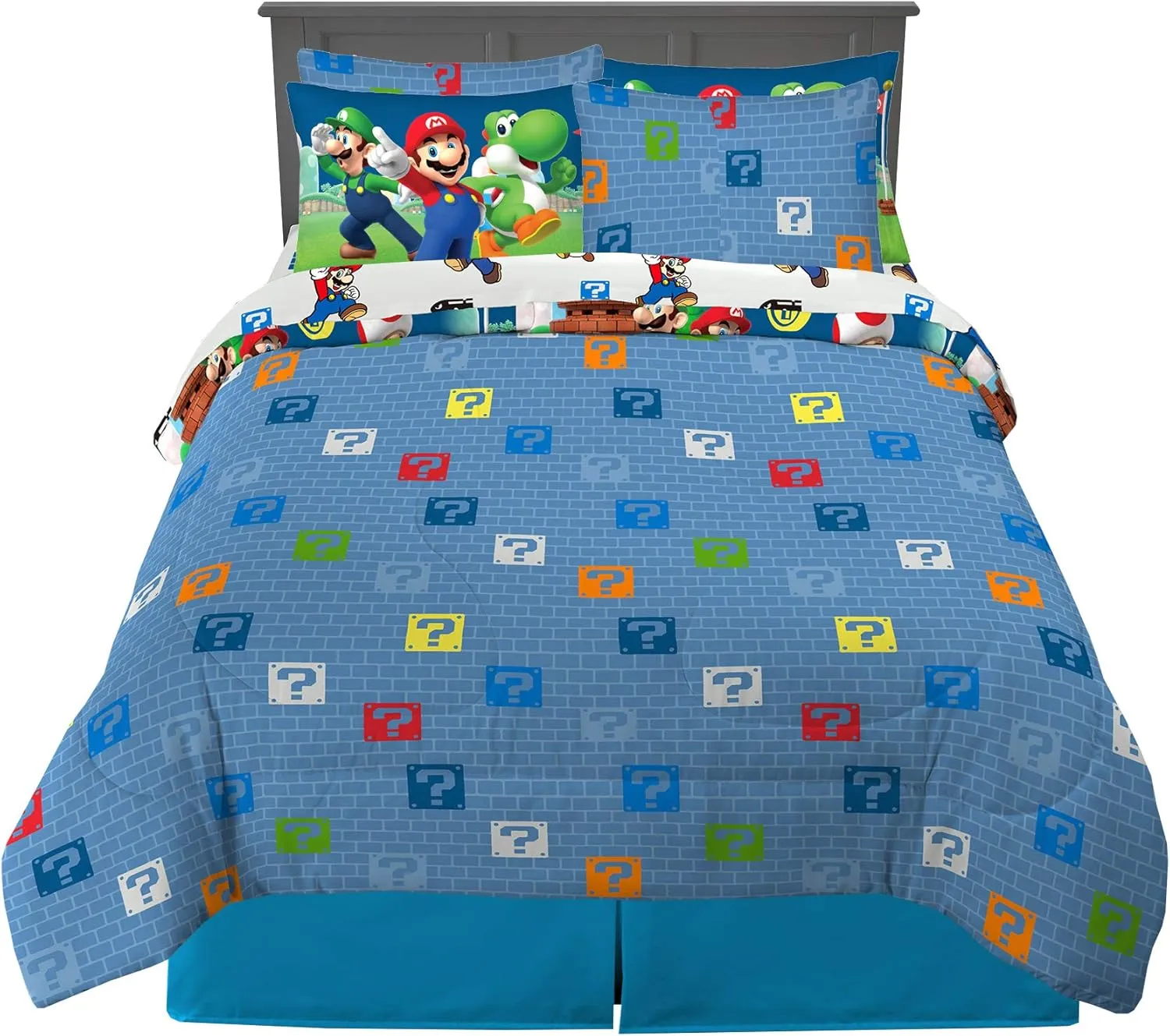 Franco Kids Bedding Super Soft Comforter and Sheet Set with Sham, 7 Piece Full Size, Mario