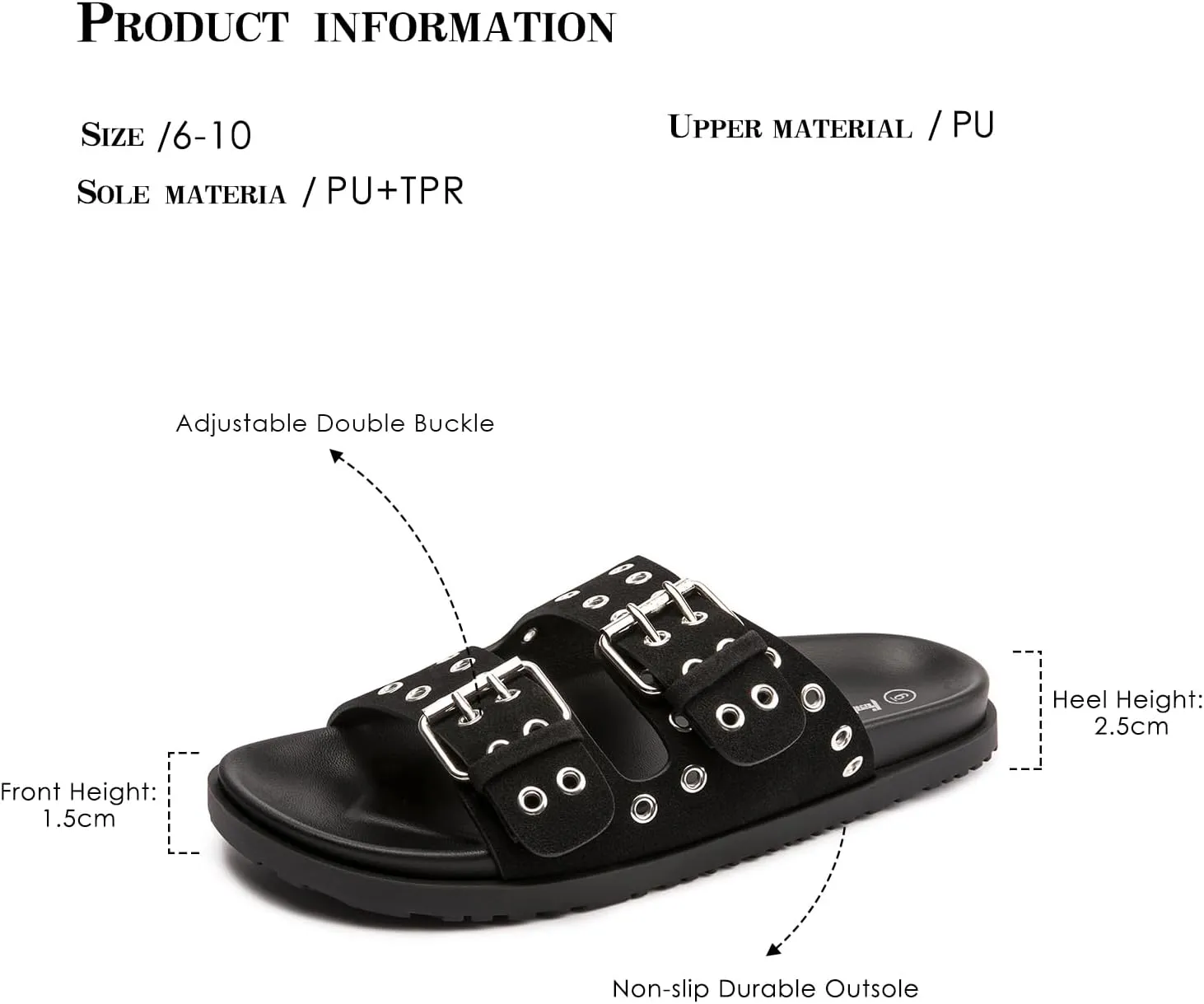 FUNKYMONKEY Women's Eyelets Adjustable Double Strap Slides Slip On Comfort Flat Sandals for Summer