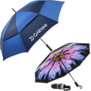 G4Free 62" Ultra Lightweight   42” Compact Strongest Windproof Double Canopy Auto Open Umbrellas with Reflective Strip