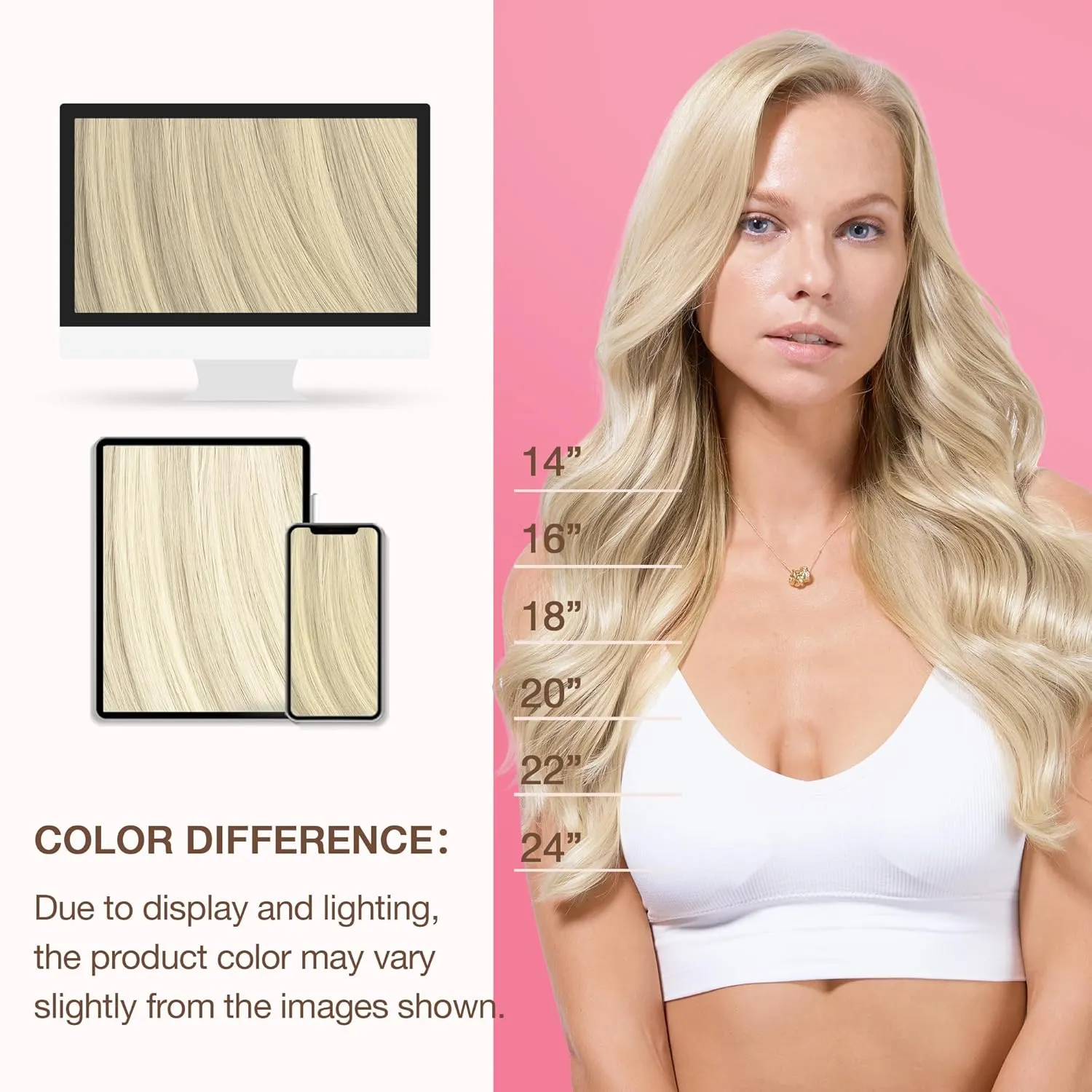 GOO GOO Genius Human Hair Extensions - Sew In Remy Weft, 17A/60A Ash Blonde Highlighted Platinum Blonde, 22 Inch 120g, Hand Tied