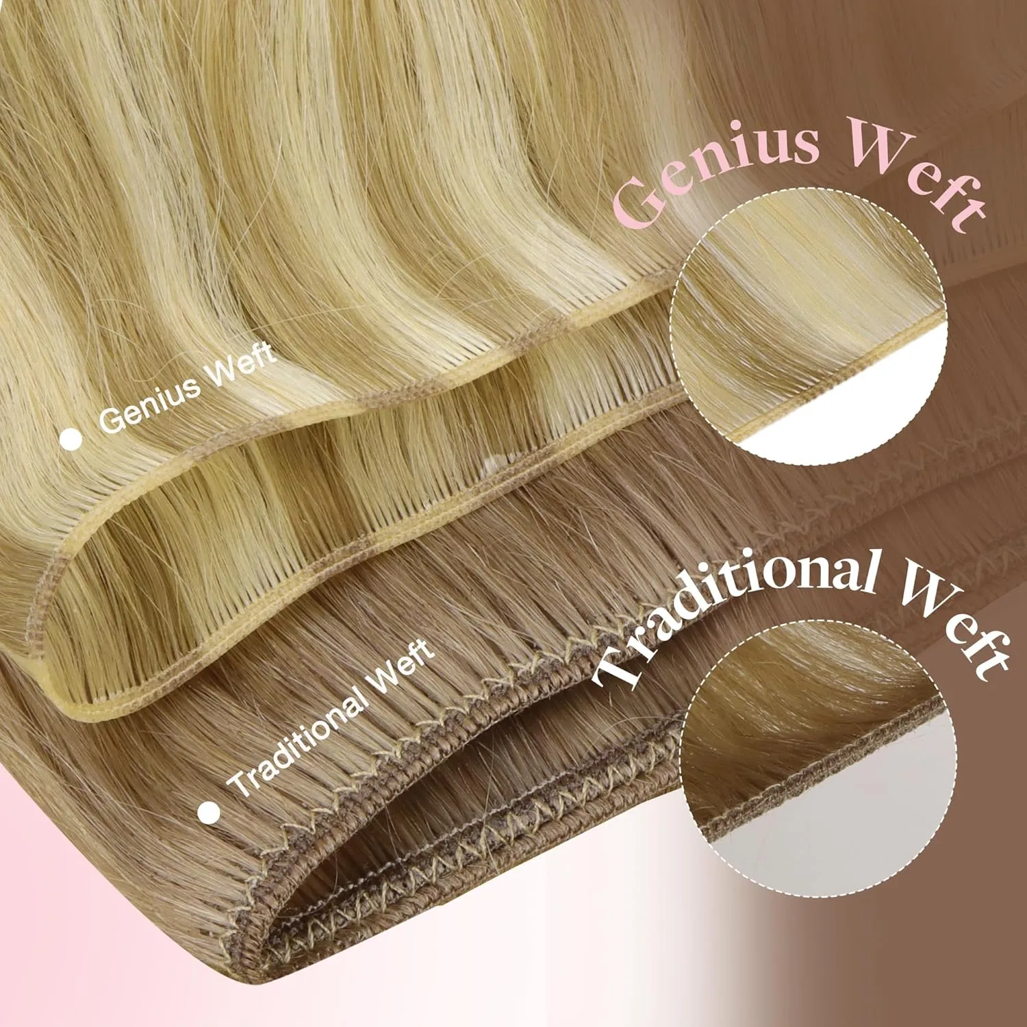 GOO GOO Genius Human Hair Extensions - Sew In Remy Weft, 17A/60A Ash Blonde Highlighted Platinum Blonde, 22 Inch 120g, Hand Tied