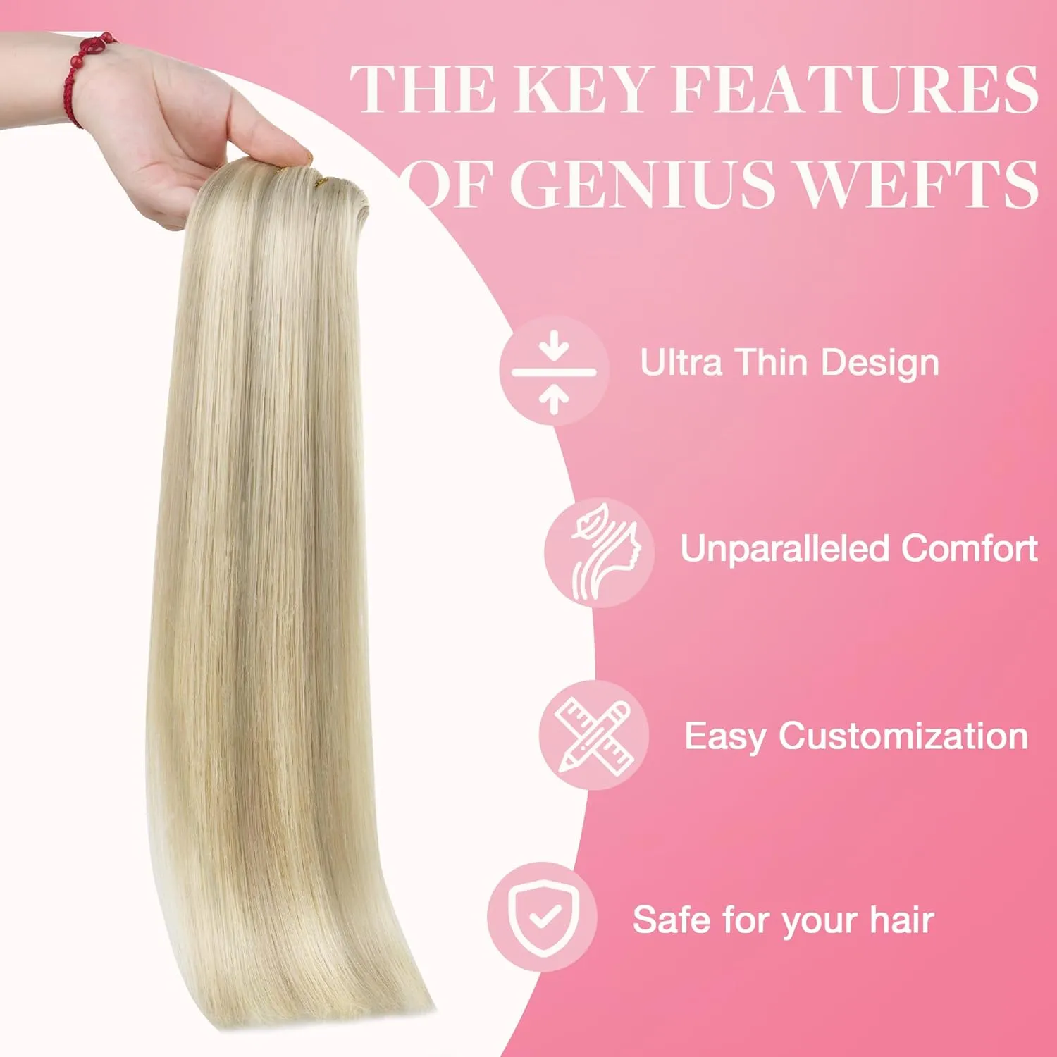 GOO GOO Genius Human Hair Extensions - Sew In Remy Weft, 17A/60A Ash Blonde Highlighted Platinum Blonde, 22 Inch 120g, Hand Tied