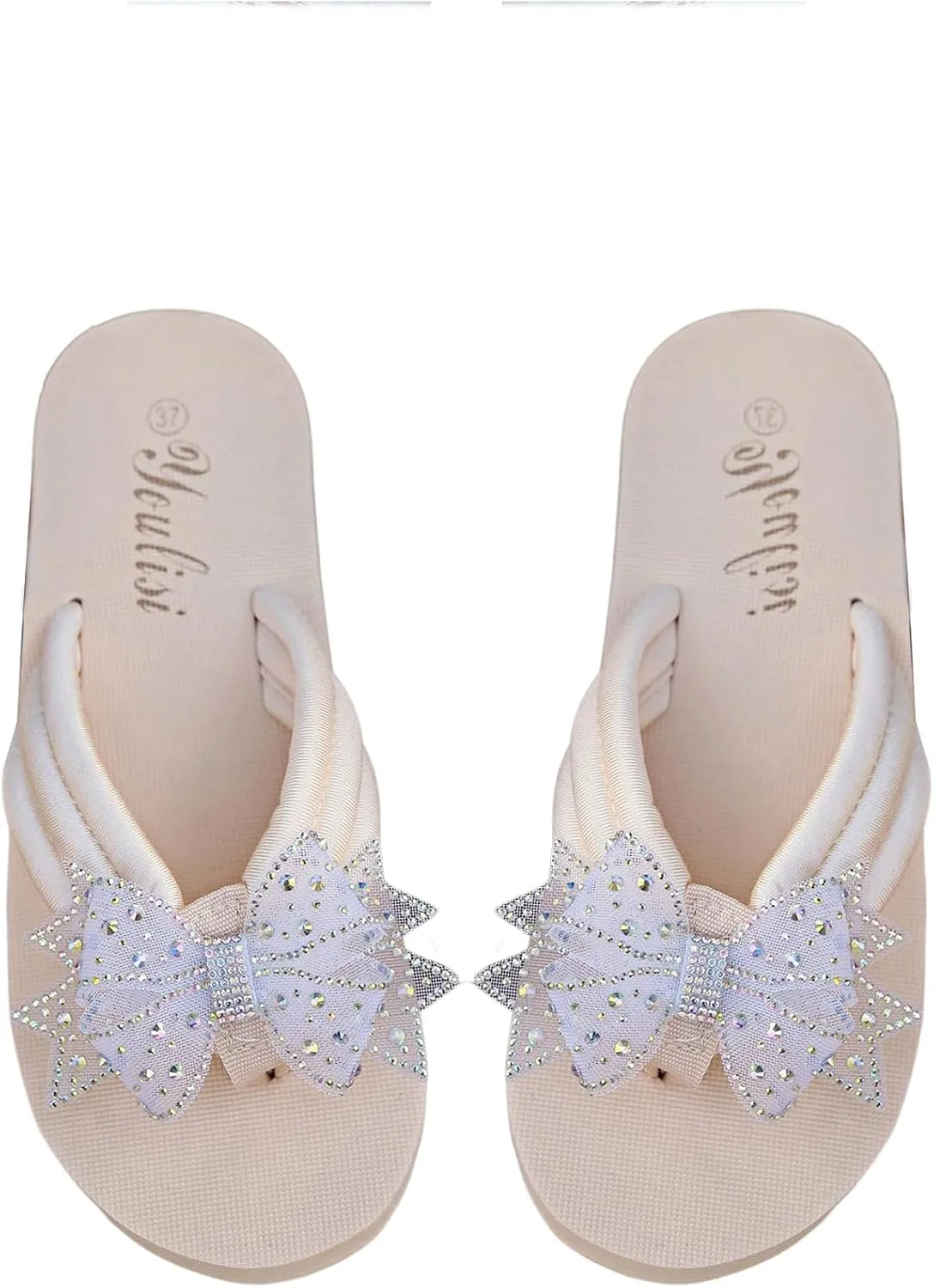 GORGLITTER Women's Bow Flip Flops Rhinestone Thong Open Toe Cushioned Wedge Sandals