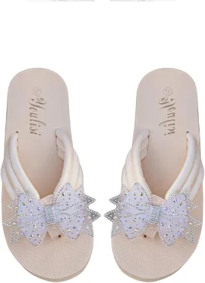 GORGLITTER Women's Bow Flip Flops Rhinestone Thong Open Toe Cushioned Wedge Sandals