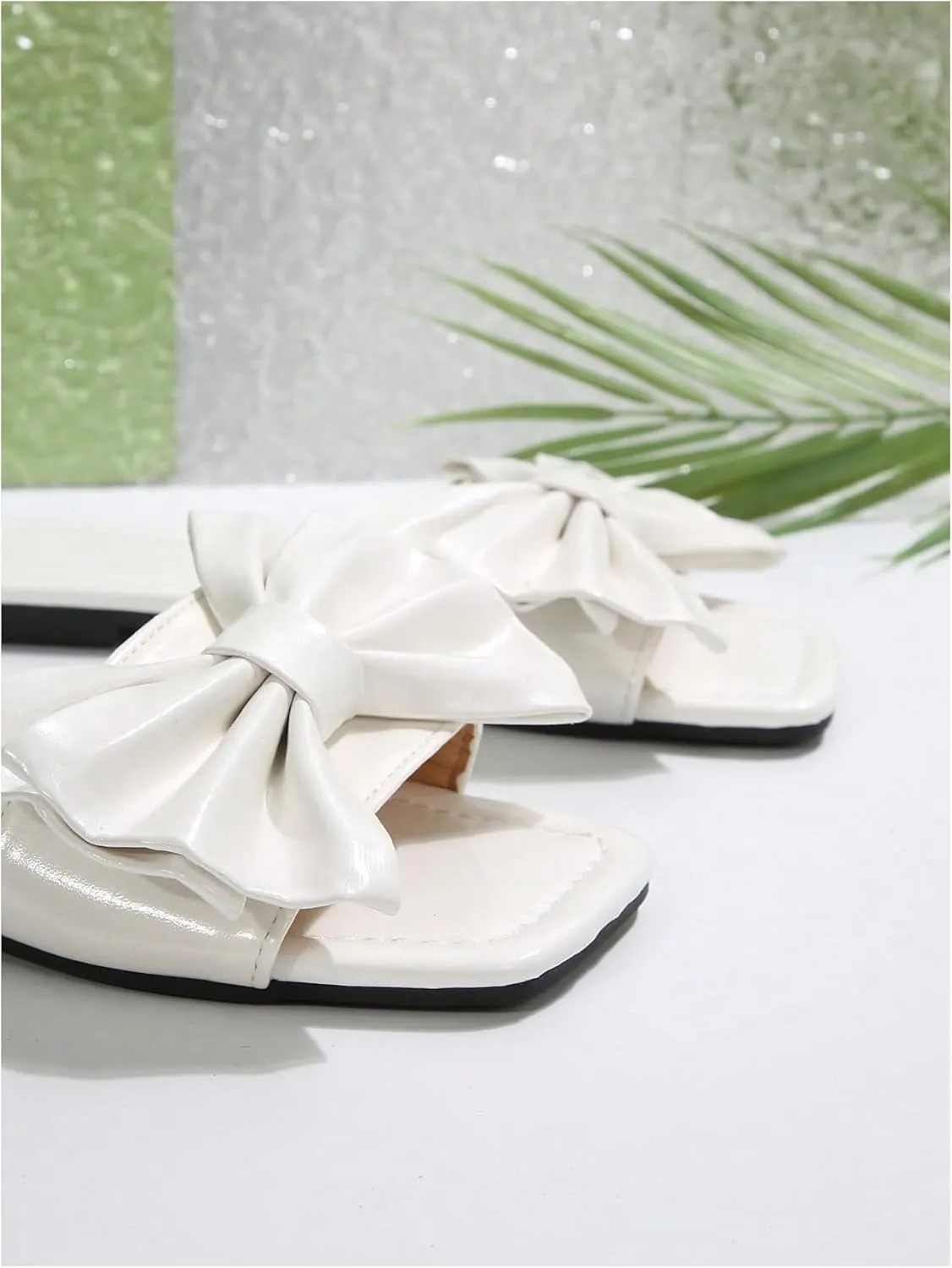 GORGLITTER Women's Bow Sandals Square Open Toe Slip on Dressy Summer Sandals