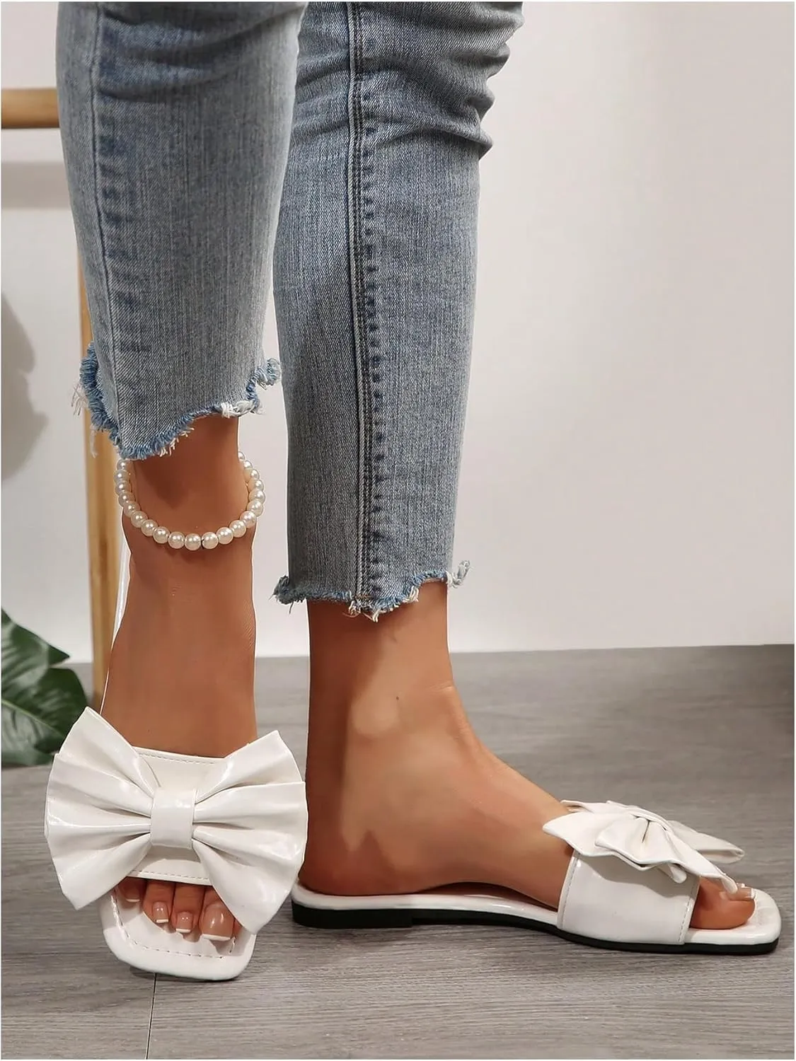 GORGLITTER Women's Bow Sandals Square Open Toe Slip on Dressy Summer Sandals