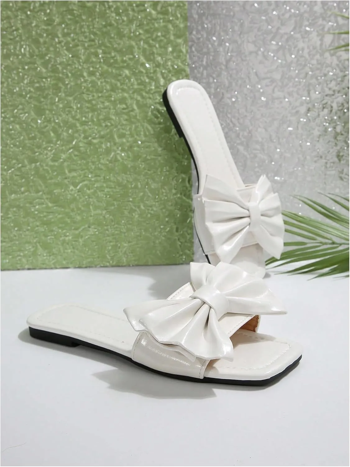 GORGLITTER Women's Bow Sandals Square Open Toe Slip on Dressy Summer Sandals