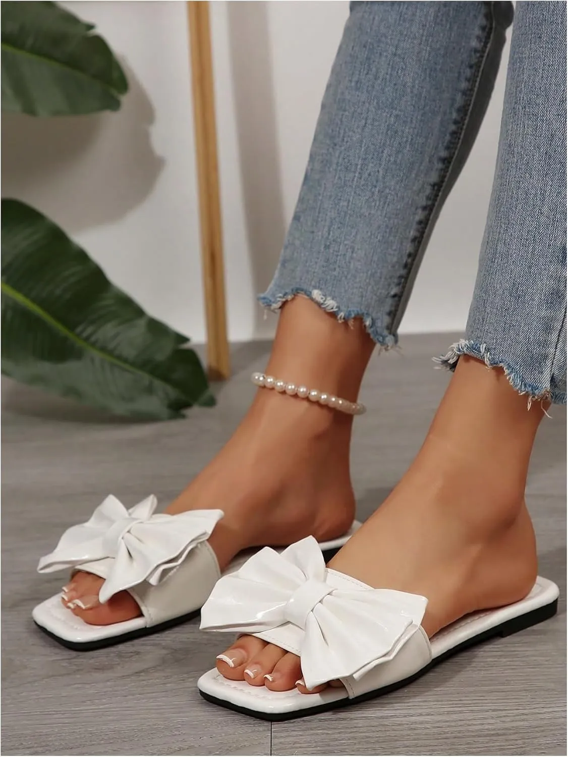GORGLITTER Women's Bow Sandals Square Open Toe Slip on Dressy Summer Sandals