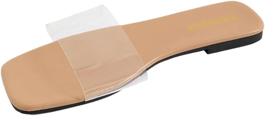 GORGLITTER Women's Clear Sandals Transparent Flat Dressy Slip On Slides Flip Flops