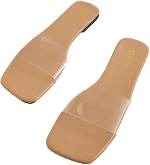 GORGLITTER Women's Clear Sandals Transparent Flat Dressy Slip On Slides Flip Flops