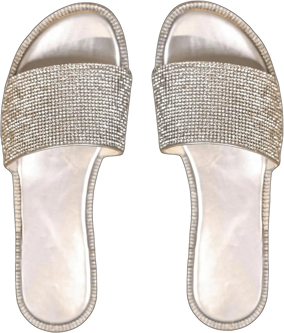 GORGLITTER Women's Rhinestone Sandals Dress Slip on Flip Flops Flat Summer Open Toe Slides Sandal