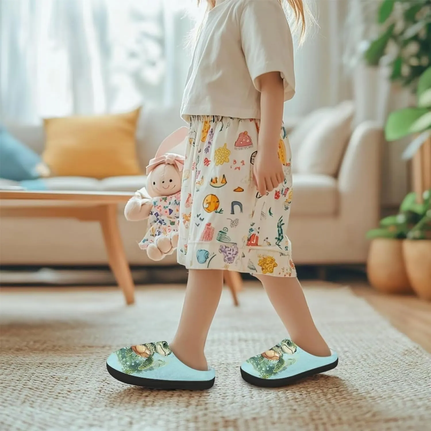 GOSTONG Unisex Kids Slippers Warm Plush Soft Winter House Slippers Non Slip Girls Boys Comfort Home Shoes US 9-15 Black Sole