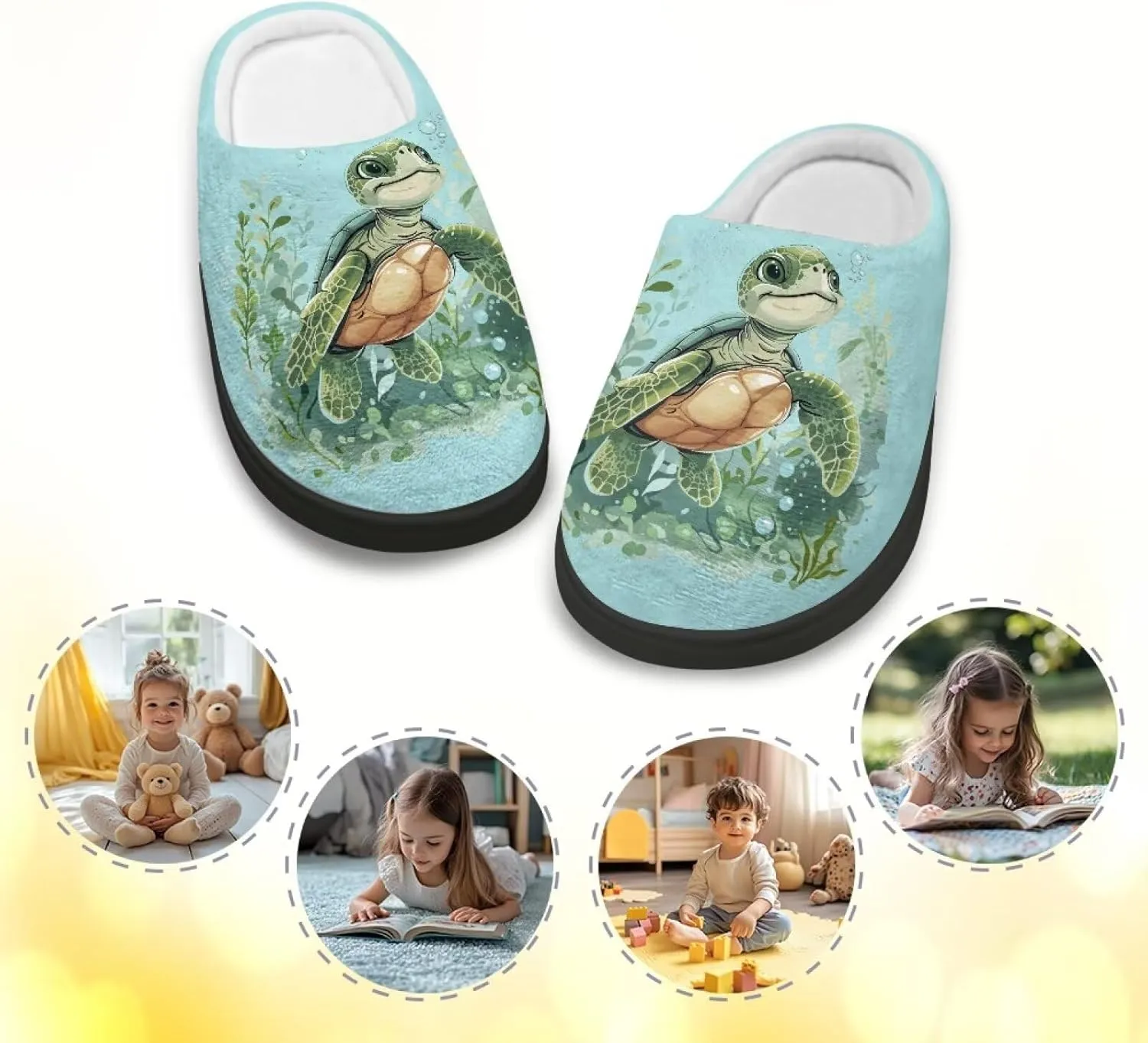 GOSTONG Unisex Kids Slippers Warm Plush Soft Winter House Slippers Non Slip Girls Boys Comfort Home Shoes US 9-15 Black Sole