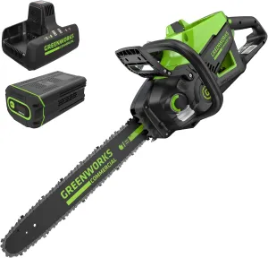 Greenworks 82V 18" Brushless (2.7 kW) Cordless Chainsaw (210 Cuts Per Charge), 4.0Ah Battery and Dual Port Rapid Charger (Great For Landscapers and Professionals)