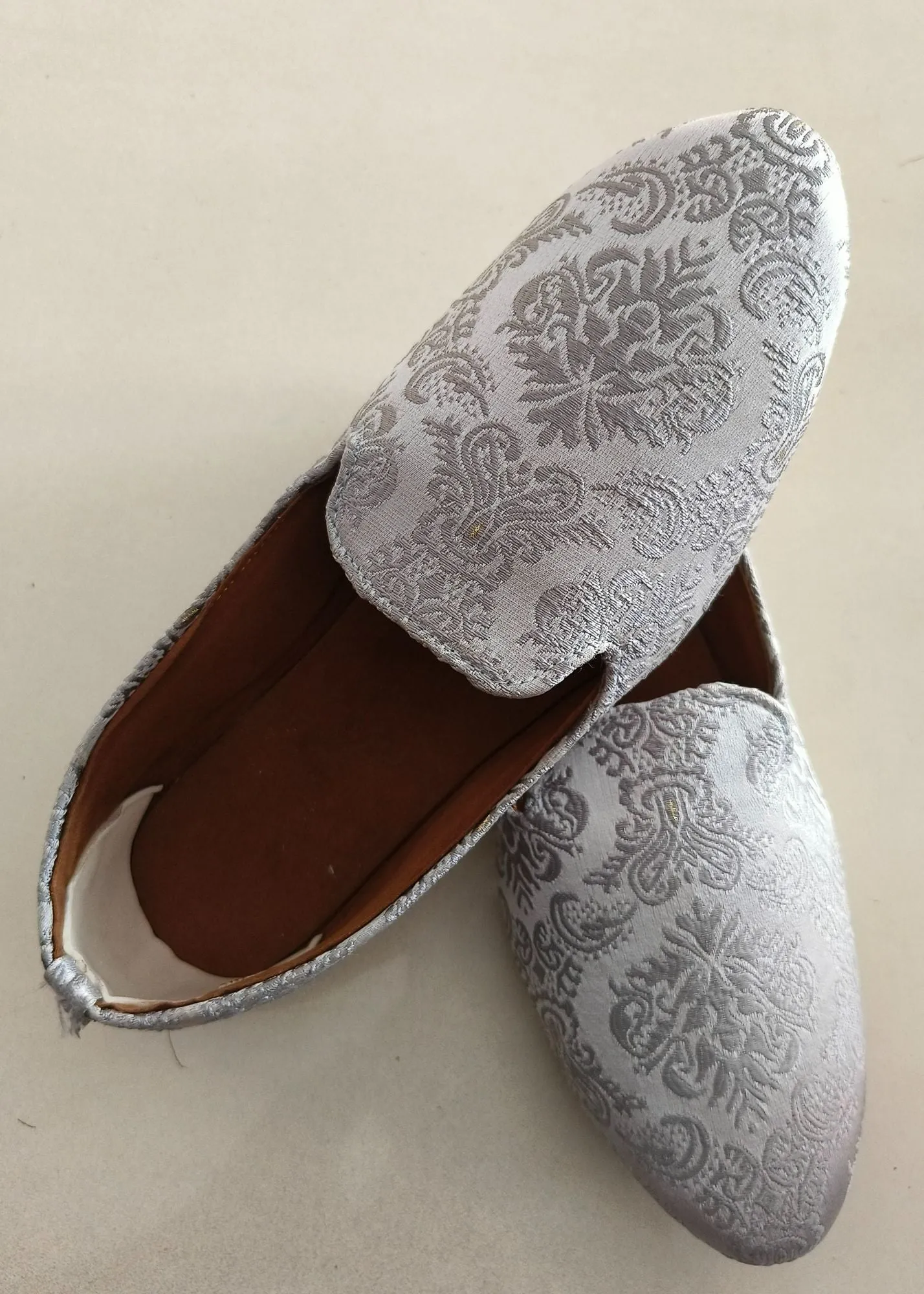 Grey self designer Loafer Shoes