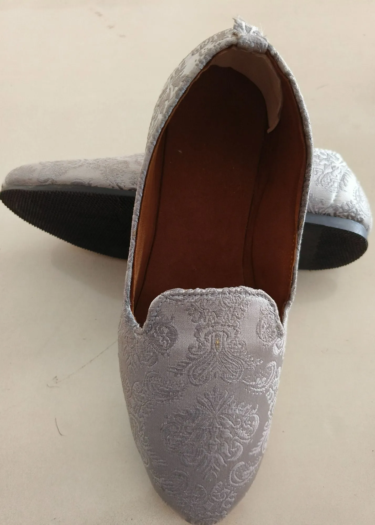 Grey self designer Loafer Shoes