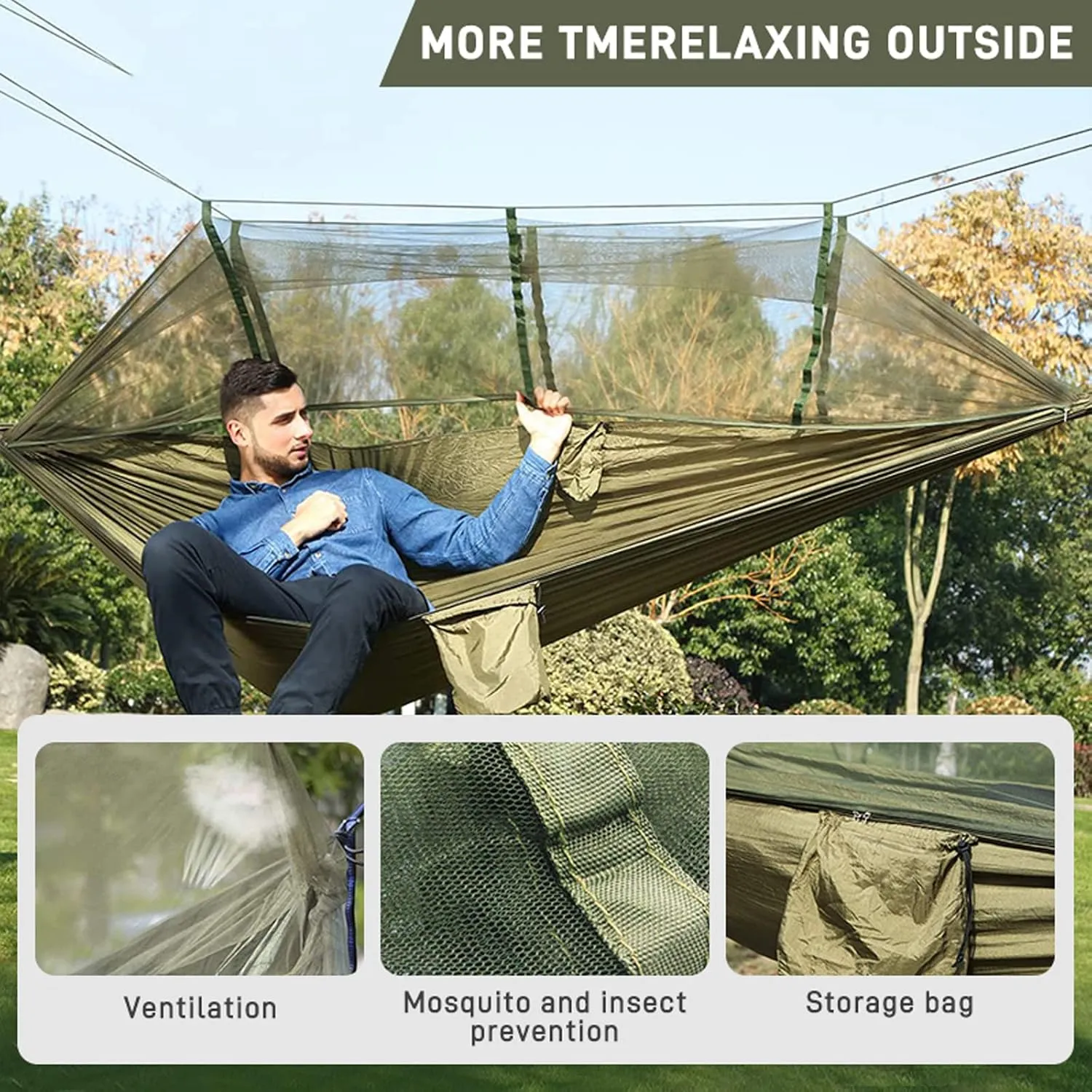 Hammocks Hammock 260x140cm Camping Hammock Ultralight Hammock Double Hanging Sleeping Bed Swing with Tree Straps for Survival Hiking Patio Outdoor Hammock, Ggreen