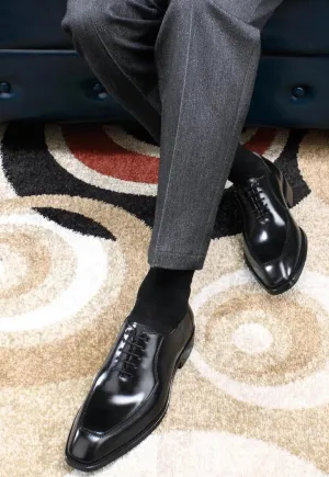 Handcrafted Black Leather Norwegian Derby Shoes