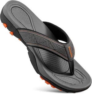 HAOLIRA Mens Leather Flip Flops with Arch Support Comfortable Cushion Thong Sandals Lightweight Waterproof Outdoor Summer Beach Pool Shoes