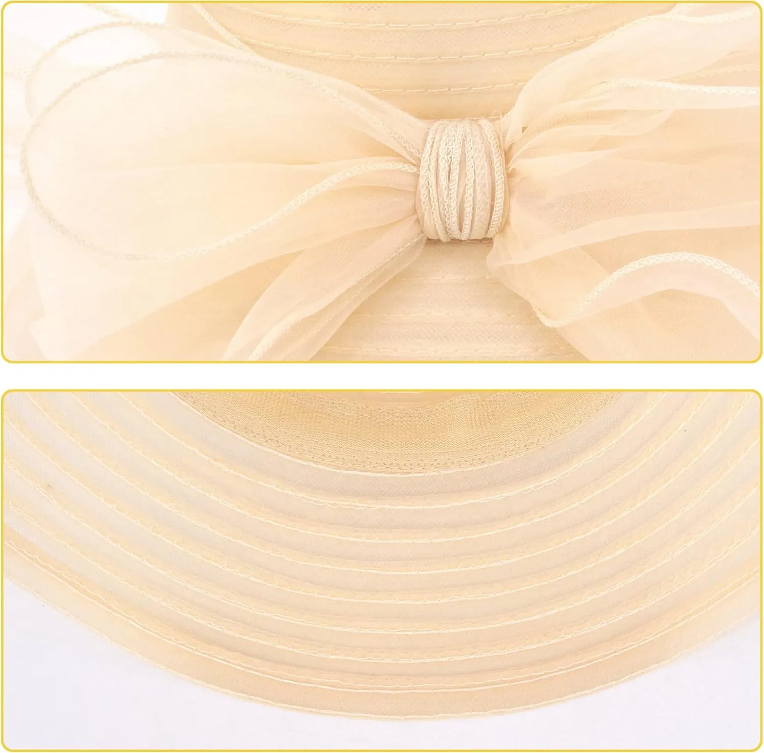 Haoohu Women's Church Derby Hat Wide Brim Bow Bucket Hat Wedding Dress Hat Fascinator Bridal Tea Party Hat