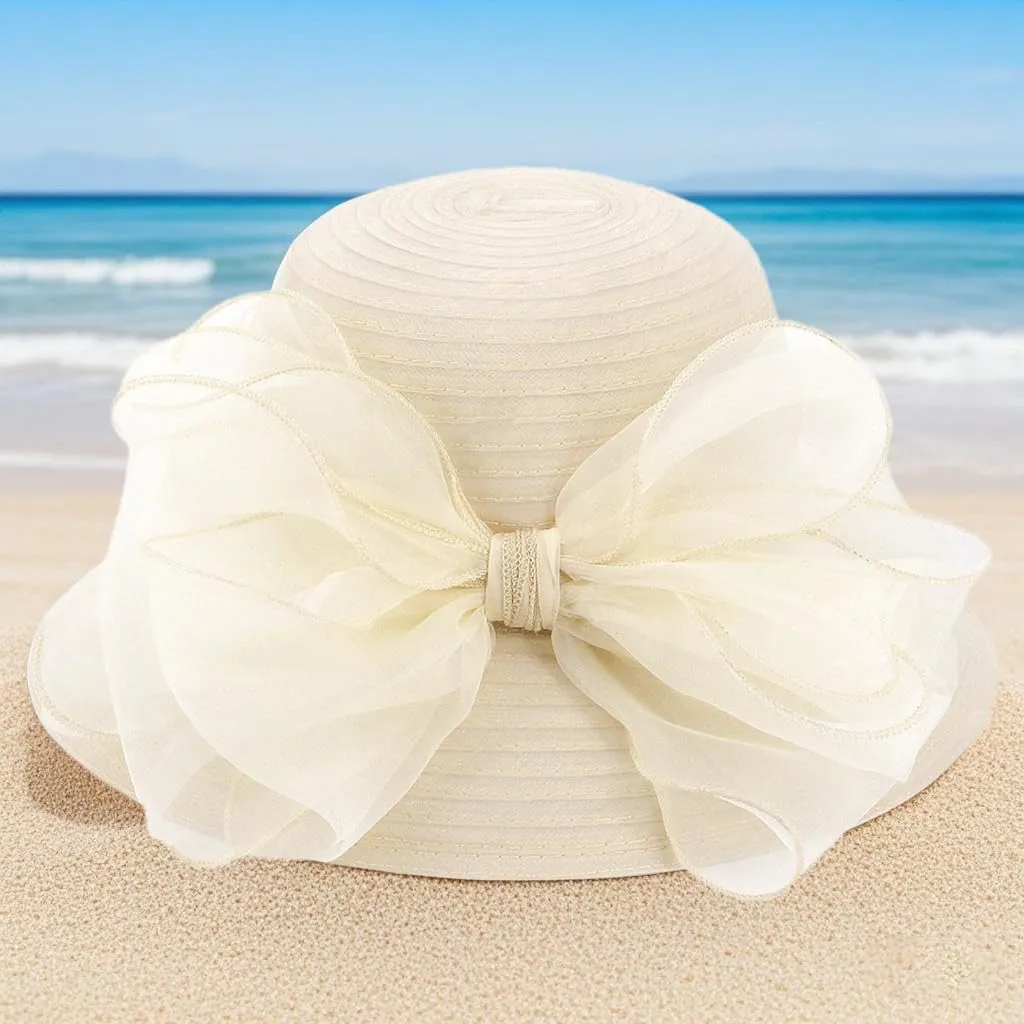 Haoohu Women's Church Derby Hat Wide Brim Bow Bucket Hat Wedding Dress Hat Fascinator Bridal Tea Party Hat