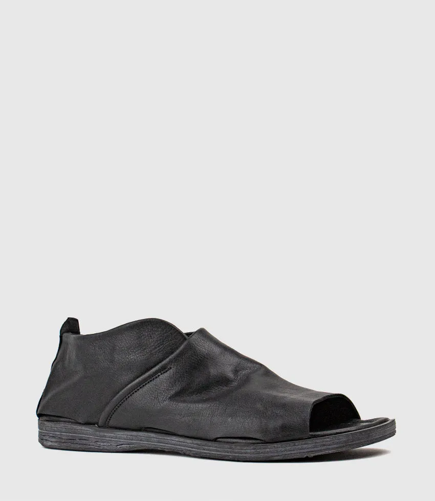 HARPER Open Toe Bootie Flat in Black