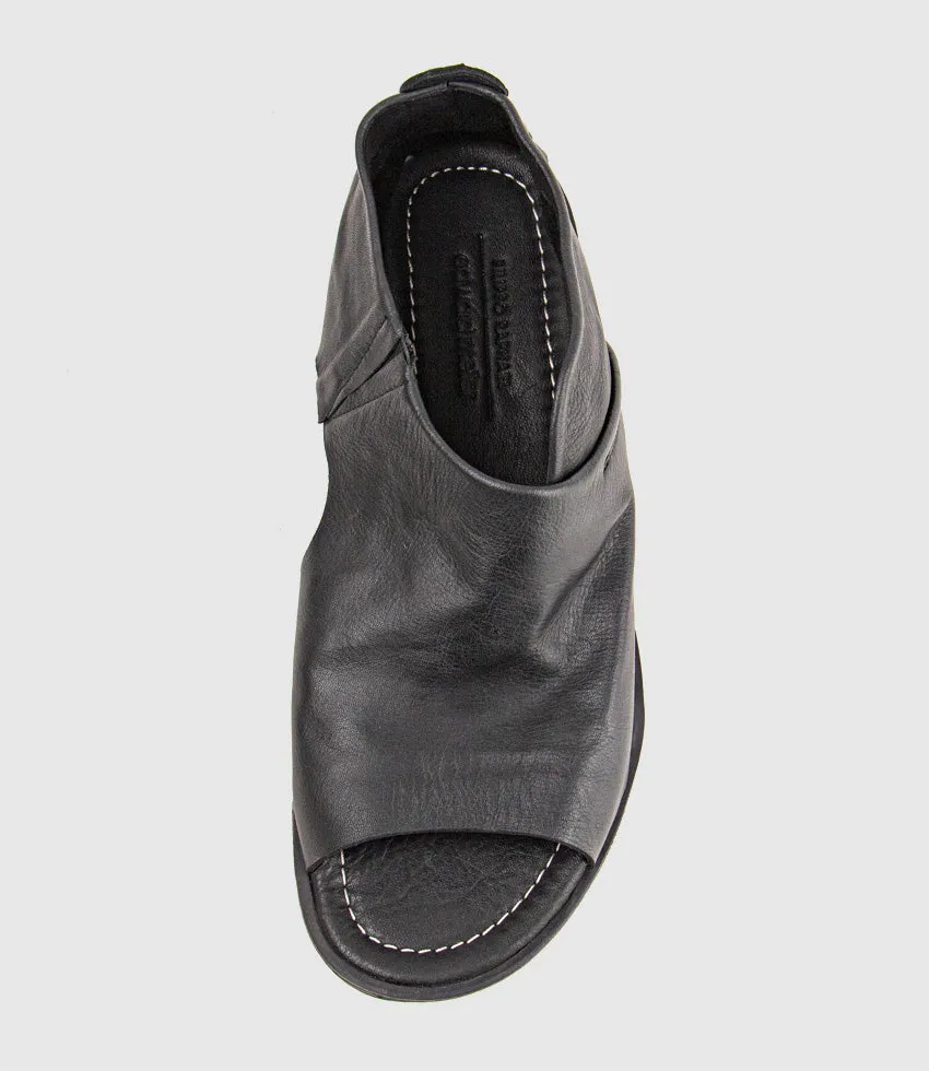 HARPER Open Toe Bootie Flat in Black