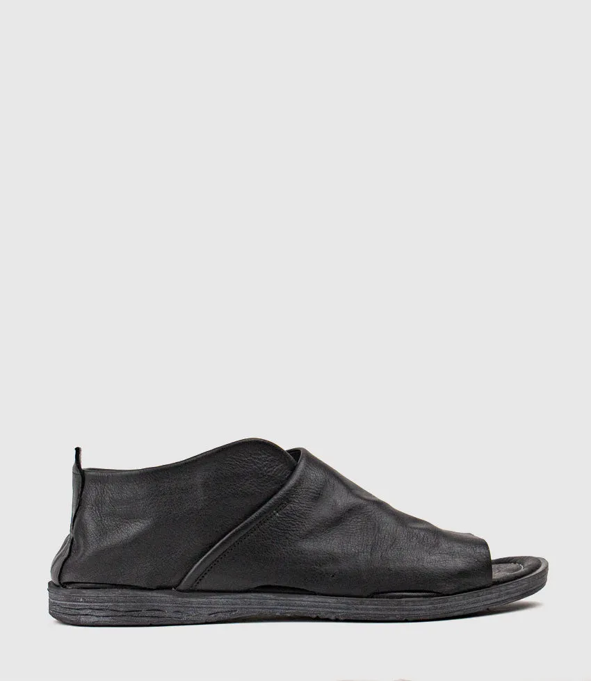 HARPER Open Toe Bootie Flat in Black