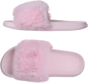 Harssidanzar Womens Soft Faux Fur Flat Slide Sandals Comfortable Indoor Outdoor Slipper HL208US