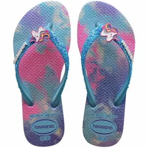 HAVAIANAS KIDS SLIM GLITTER II - WHITE.BLUE WATER