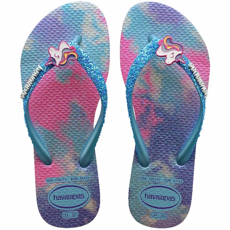 HAVAIANAS KIDS SLIM GLITTER II - WHITE.BLUE WATER