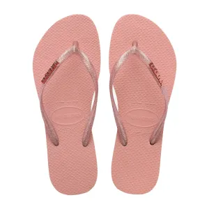HAVAIANAS SLIM LOGO METALLIC - CROCUS ROSE/APRICOT RED