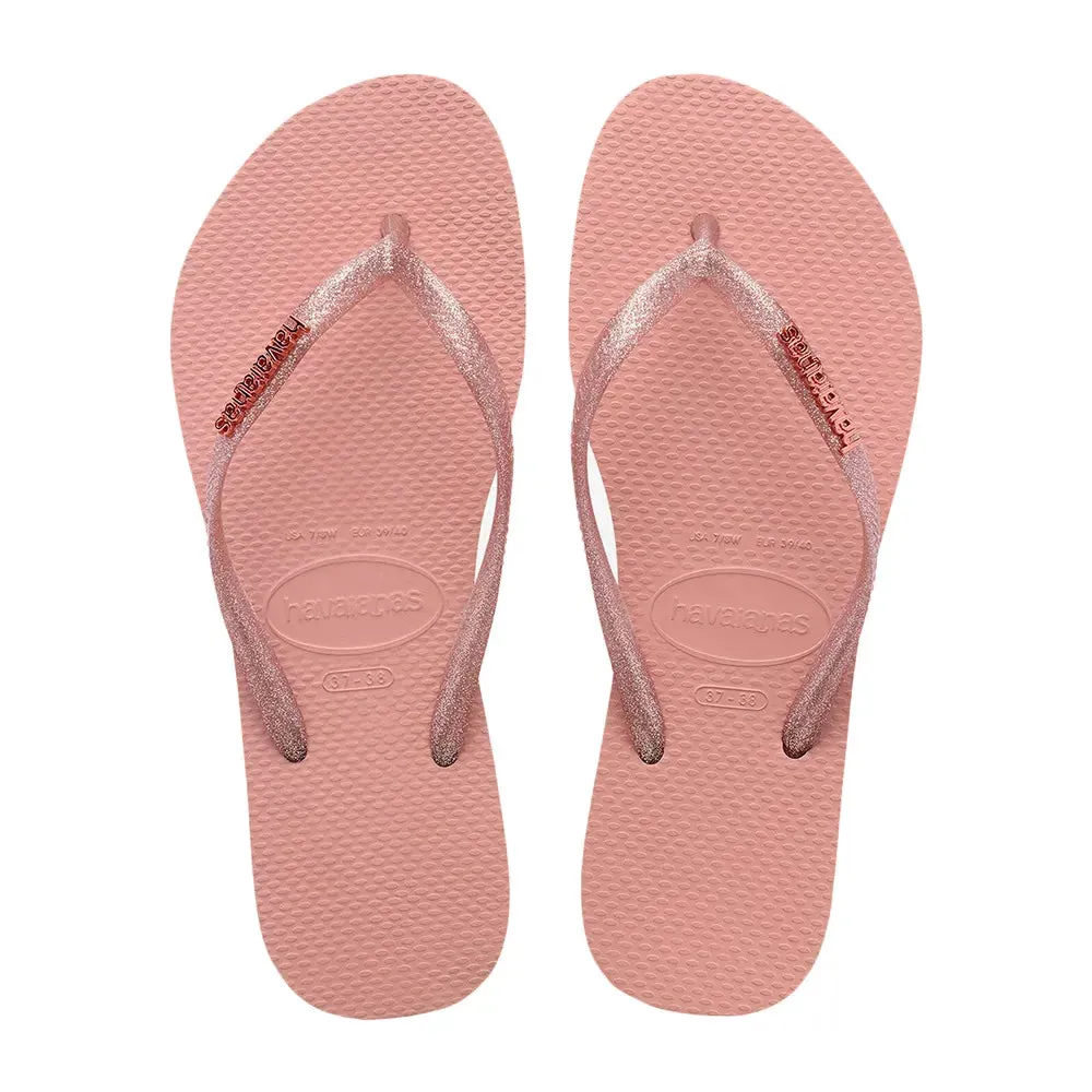 HAVAIANAS SLIM LOGO METALLIC - CROCUS ROSE/APRICOT RED
