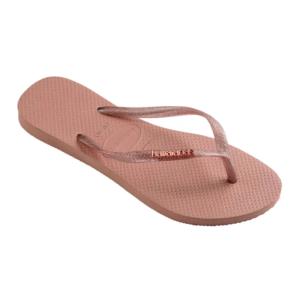 HAVAIANAS SLIM LOGO METALLIC - CROCUS ROSE/APRICOT RED