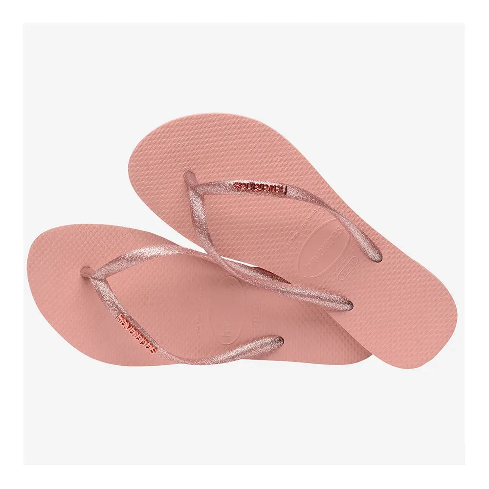 HAVAIANAS SLIM LOGO METALLIC - CROCUS ROSE/APRICOT RED