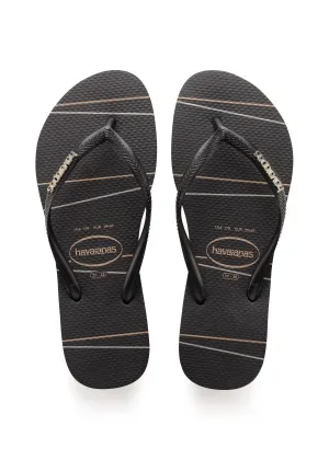 .Havaianas Womens Slim Logo Metallic Blk/Gld/Sil - (SLIM LOGO METALLIC PRINT) - HV9 - F