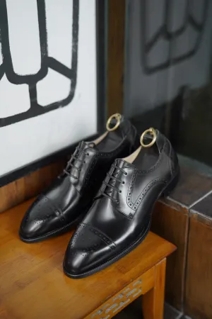 HolloShoe Artisan Burnished Black Cap-Toe Derby Brogues