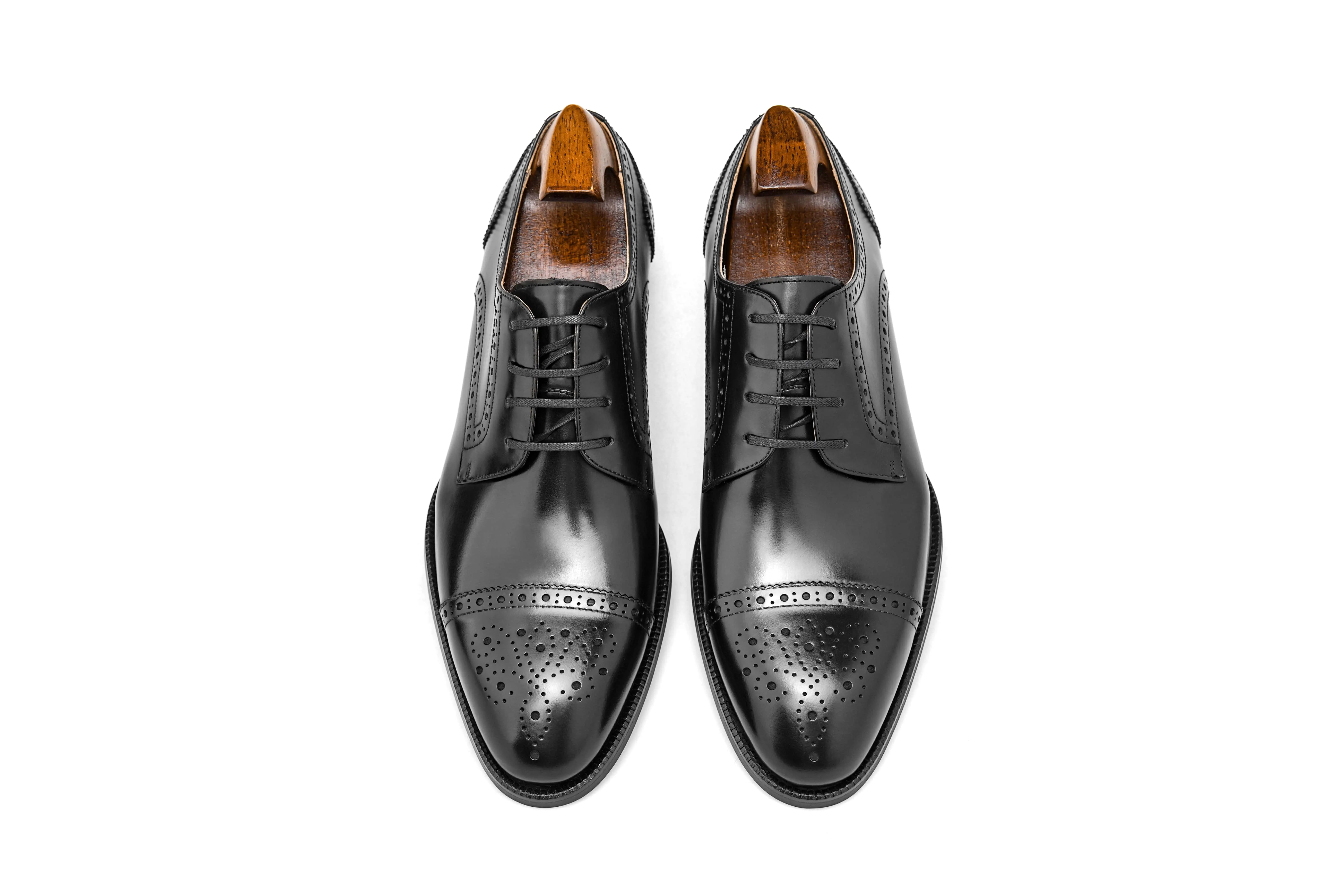 HolloShoe Artisan Burnished Black Cap-Toe Derby Brogues