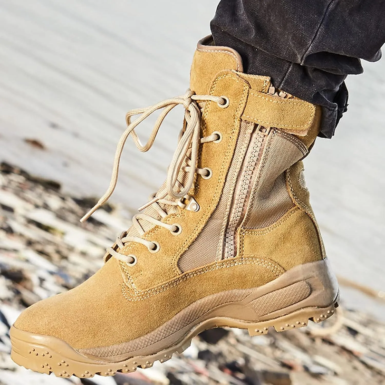 hongrenamz Mens Hiking Boots Lightweight Waterproof Non-Slip Walking Shoes High Rise Trekking Shoes-Sand||EU43/US9