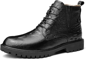 HOOENG Lace Up Boots for Men Derby with Buckle Crocodile Print Genuine Leather Non Slip Wearable Formal Dress (Color : Black, Size : 9)