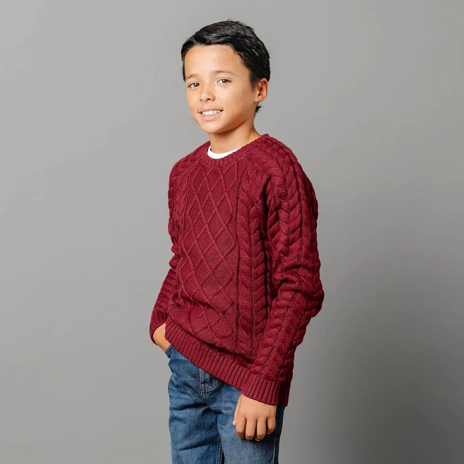 Hope & Henry Boys' Long Sleeve Crew Neck Pullover Sweater