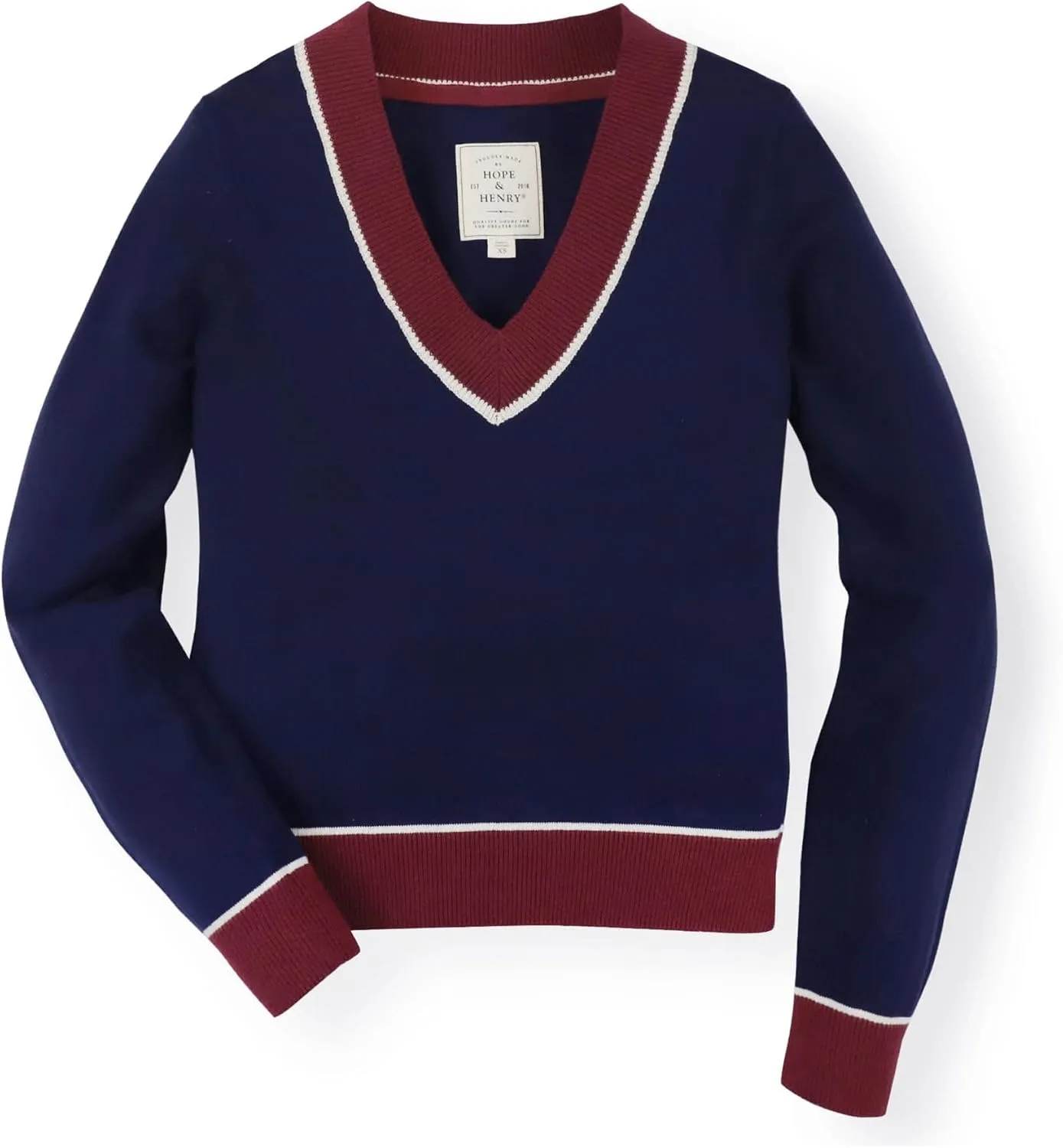 Hope & Henry Women's Long Sleeve Fine Gauge V-Neck Sweater