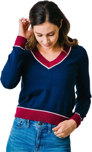 Hope & Henry Women's Long Sleeve Fine Gauge V-Neck Sweater