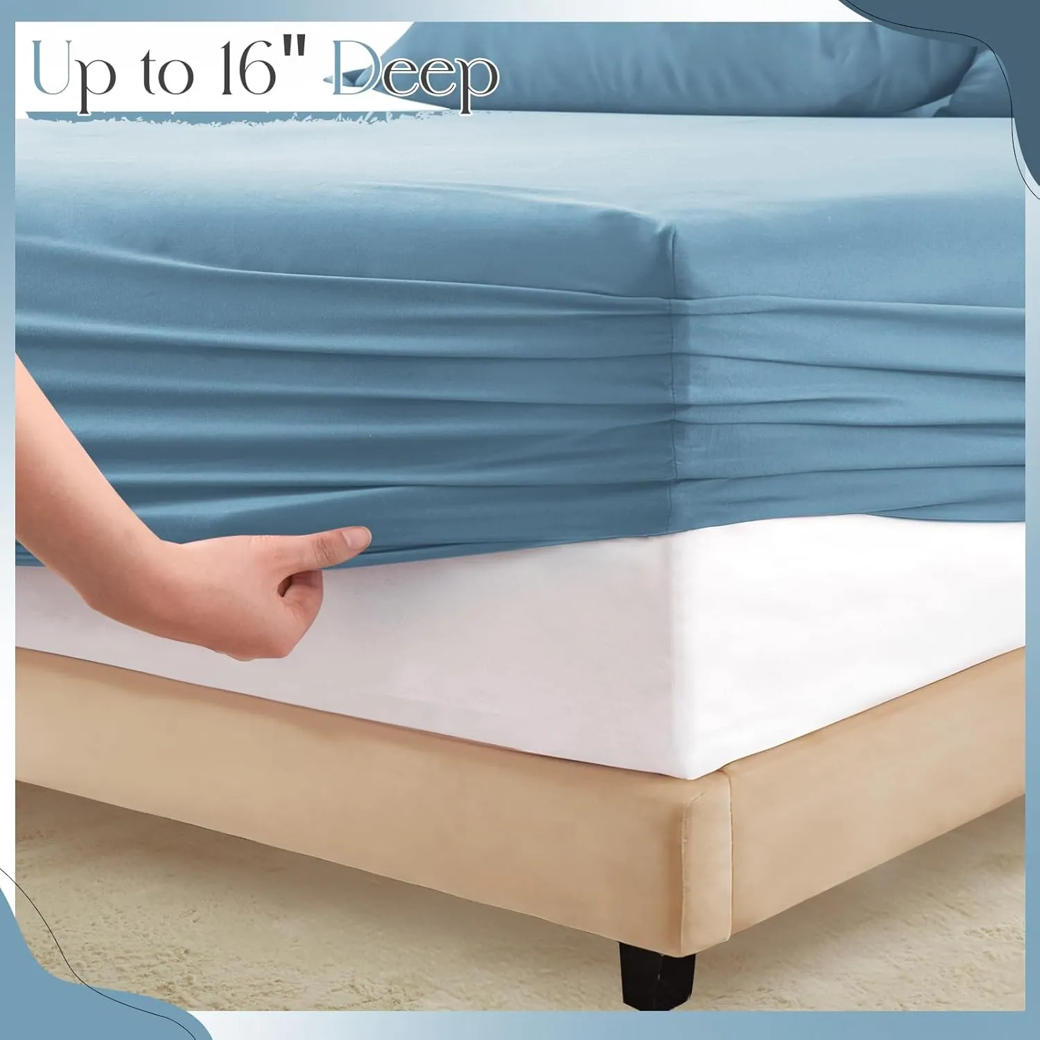 Horbaunal Blue Ruffle Sheets Full Size 6 Piece, Fits 16" Deep Mattress, Microfiber Blue Full Sheets with 2 Ruffled Pillowcases, Shabby Chic Bed Sheet Set