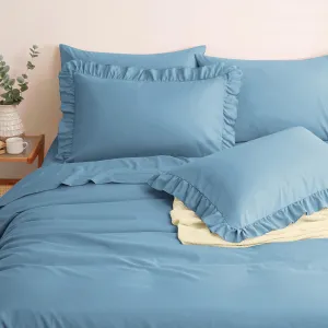 Horbaunal Blue Ruffle Sheets Full Size 6 Piece, Fits 16" Deep Mattress, Microfiber Blue Full Sheets with 2 Ruffled Pillowcases, Shabby Chic Bed Sheet Set