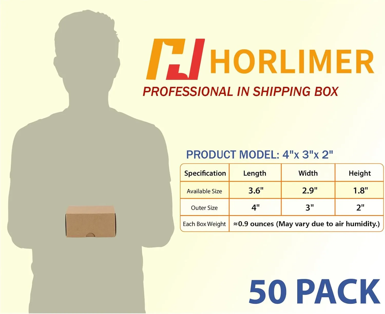 HORLIMER 4x3x2 inches Shipping Boxes Set of 50, Brown Corrugated Cardboard Box Literature Mailer