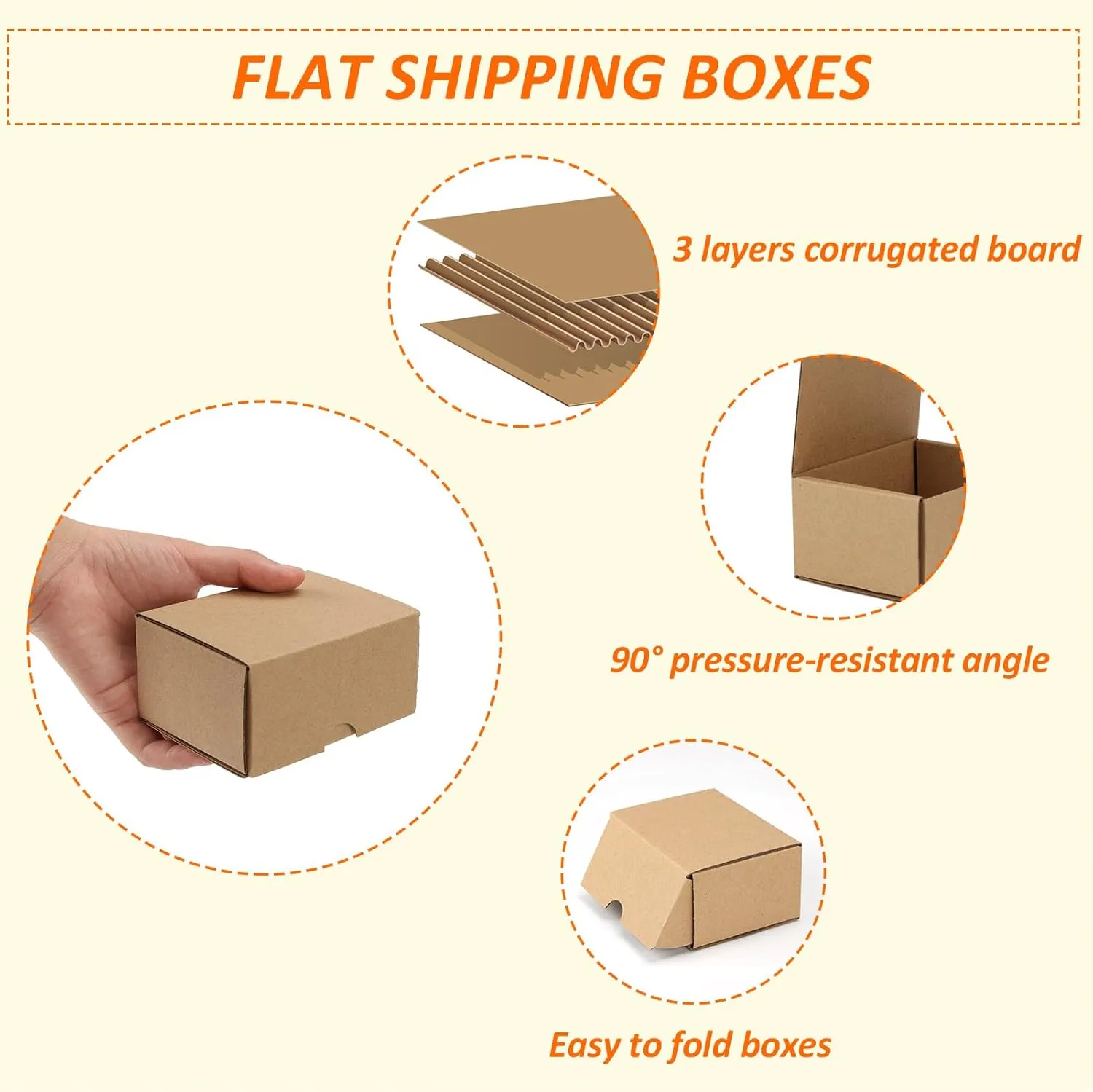 HORLIMER 4x3x2 inches Shipping Boxes Set of 50, Brown Corrugated Cardboard Box Literature Mailer