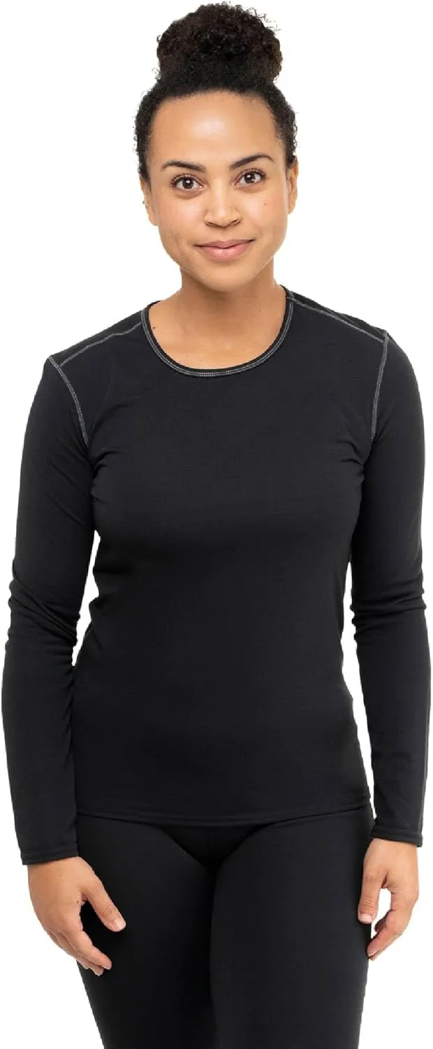Hot Chillys Women's Pepper Bi-Ply Crewneck Top-Midweight Relaxed Fit Base Layer Thermal Training Cold Weather Long Sleeve Top