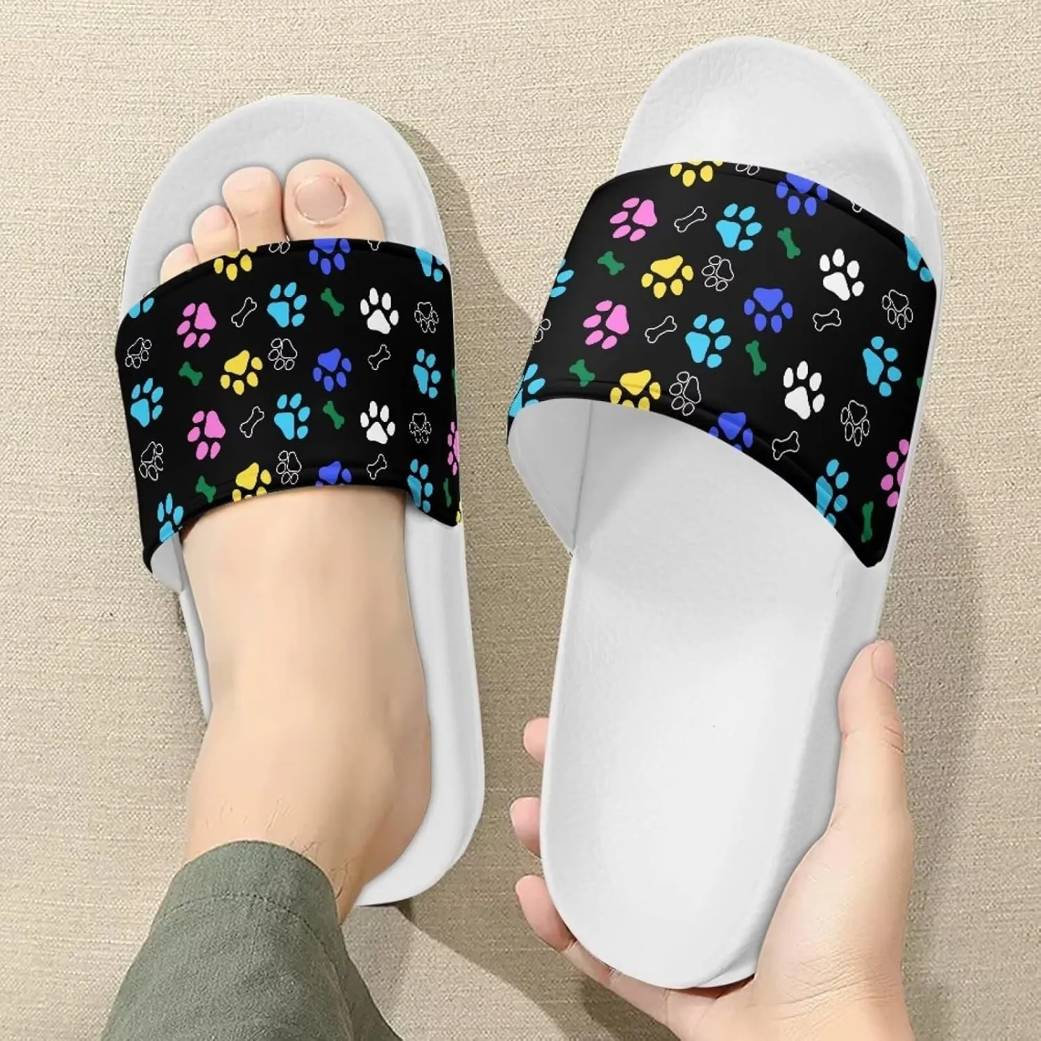 House Slippers Womens Soft Comfortable Slip On Shower Shoes Lightweight Cushioned Beach Party Slide Sandals for Outdoor US 6-13.5 White Sole