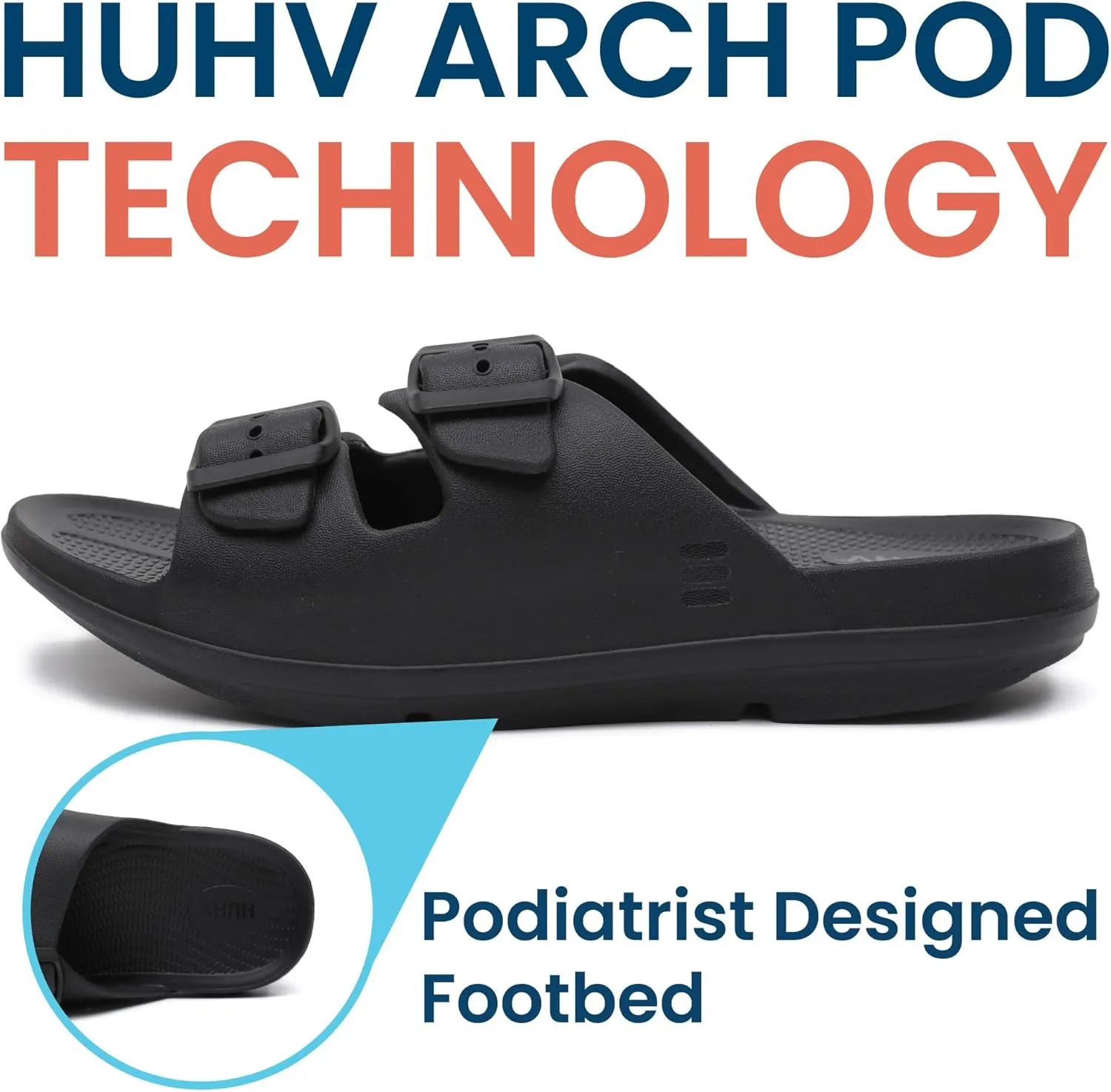 HUHV Recovery Comfort Sandals- Orthopedic Flip-Flop and Slide Sandals with Arch Support and Extra Cushion EVA Footbed for Men and Women